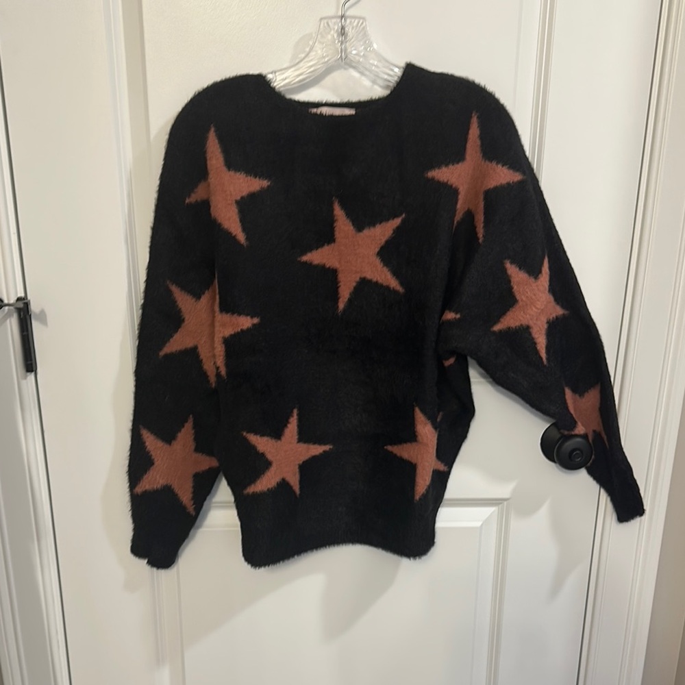 Philosophy Black and Brown Crew Neck Sweater with Eye-Catching Star Pattern